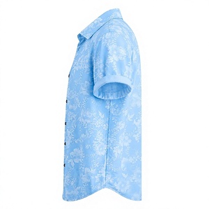 เสื้อเชิ้ตแขนสั้นพิมพ์ลายดอกไม้สีฟ้าอ่อนสำหรับผู้ชาย เสื้อเชิ้ตติดกระดุมลำลองสำหรับฤดูร้อน ชายหาด วันหยุด รีสอร์ท ขายส่ง - Product Image 5