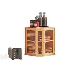 Bamboo Bread Box <b>Corner</b> <b>Cabinet</b> With Door Natural Wood Color <b>Kitchen</b> Countertop <b>Storage</b> For Bread And Food - Product Image 3