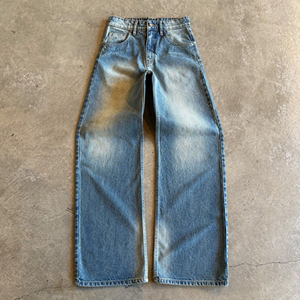 YUCE Maßgeschneiderte Herren Bootcut Vintage Gewaschene Schwere Indigo Cone Denim Ausgebleichte Streetwear Baggy Jeans - Product Image 2