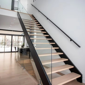 <span class=keywords><strong>Escalier</strong></span> droit en acier avec rampe en verre et éclairage LED, style moderne et luxueux, en bois, pour appartement, norme américaine. - Product Image 5