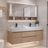 Vanité murale moderne à double évier avec lavabo en céramique pour salle de bain d'hôtel-Miroir inclus