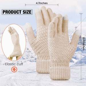 Guantes de invierno con pantalla táctil para hombre y mujer, manoplas cálidas de punto elástico, Guantes de lana con dedos completos, Guantes de ganchillo gruesos para mujer - Product Image 6