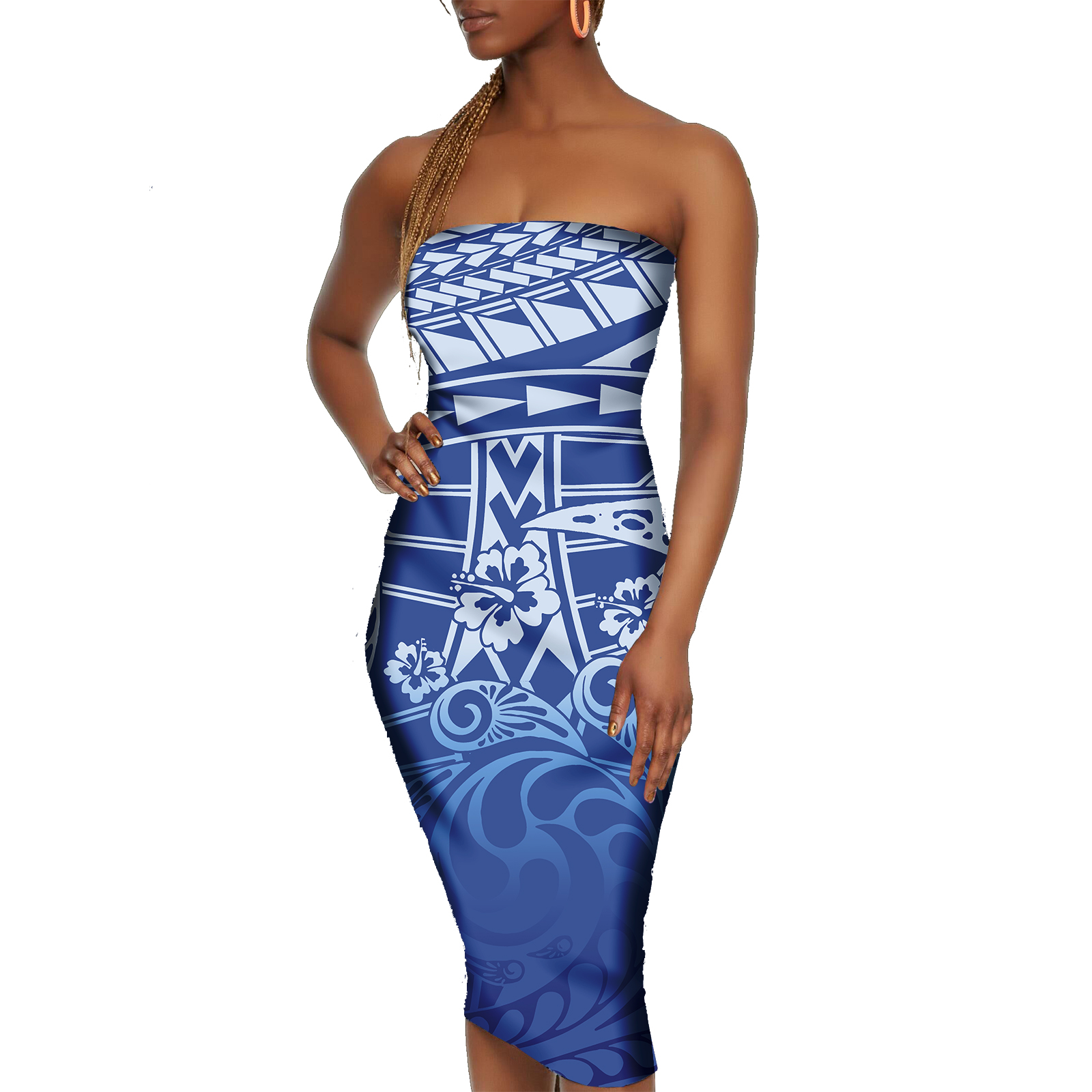 Wholesale Sublimation Polynesian Print Women's Dress Print on Demand amoa Logo Pattern Evening Party Dress Dropshipping Puletasi Dress Plus ize