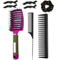 Ensemble de brosses à cheveux en poils de Wanmei pour cheveux bouclés avec peigne à queue de rat et peigne à dents larges, outil de coiffure, ensemble de brosses démêlantes