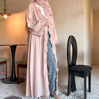 Abaya musulmane modeste avec broderie florale en dentelle, manches longues, coupe ample, robe élégante de luxe pour le quotidien au Moyen-Orient, tenue islamique