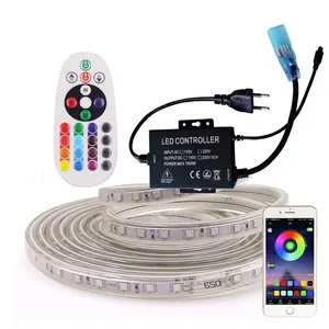 Flat Flexible LED Rope Lights 110V 220V Color Changing RGB Strip Light with APP Remote Control Cuttable Waterproof