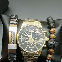 Jam Tangan Quartz Fashion Set Gelang Dengan Kotak FD058 Jam Sport Bisnis Kalender untuk Pria Set Perhiasan Reloj