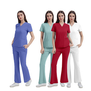 Conjunto de Uniforme Médico Elástico Premium, Pantalones Acampanados Personalizados + Top Ajustado <span class=keywords><strong>S</strong></span>ólido, Ropa de Trabajo Duradera y Suave para Hospital, Clínica, Salón de Belleza - Product Image 3