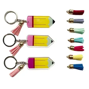 14 צבעים אישית ליום מורים הערכה מתנת אקריליק עיפרון tassl keychain עבור backbag