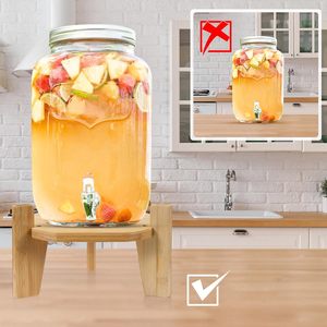 <b>Bamboo</b> Beverage Dispenser Stand Round Base For Glass <b>Container</b> Drink Serving Support Food Safety - Product Image 1