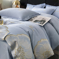 Ensemble de couette d'été en soie de glace lisse Style européen doux pour la peau brodé 4 pièces ensemble de literie en soie lavée housse de couette ensemble de draps de lit