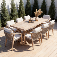 Canapé en teck avec coussins, imperméable et anti-corrosion, ensemble table et chaises de style rustique pour jardin extérieur