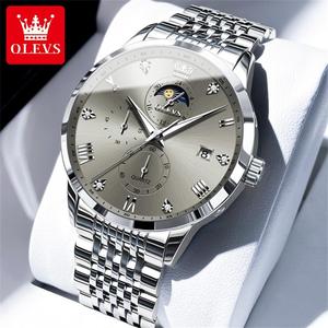 Montre à quartz en acier inoxydable lumineuse, étanche, multifonctionnelle, phase de lune, sport, luxe, personnalisée OEM 2925 pour homme - Product Image 2
