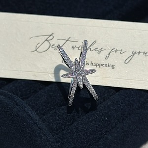 Anillo de Plata de Ley S925 con Diseño de Estrella de Cuatro Puntas, Chapado en Oro de 18K, Estilo Vintage Francés, Anillo con Incrustaciones de Circonita - Product Image 4
