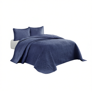 Ensemble de couvre-lit réversible Navy Queen en coton matelassé à motif uni pour la décoration de la maison - Product Image 1
