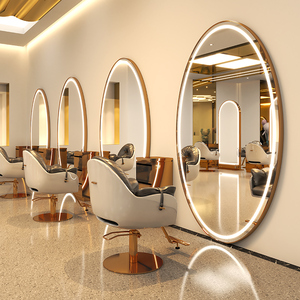 <span class=keywords><strong>Miroir</strong></span> <span class=keywords><strong>de</strong></span> <span class=keywords><strong>Salon</strong></span> <span class=keywords><strong>Rond</strong></span> Noir Simple Face pour Barbershop, Station <span class=keywords><strong>de</strong></span> <span class=keywords><strong>Coiffure</strong></span> Murale Moderne et Simple avec Éclairage LED - Product Image 5