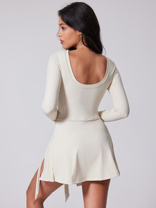 Aoyema Nouvelle arrivée de jupe solide de <span class=keywords><strong>haute</strong></span> qualité pour femmes avec poitrine, robe de <span class=keywords><strong>tennis</strong></span> décontractée à manches longues et d'apparence mince - Product Image 6