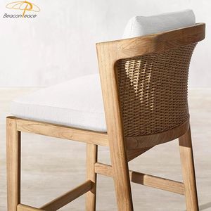 Bistro all'aperto patluxury lounge chair <span class=keywords><strong>rattant</strong></span> in legno di teak bar giardino per il tempo libero sedie alte con cuscino - Product Image 4