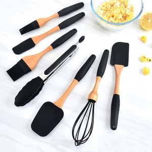 Manufacturer Supply Silicone Cookware <b>Set</b> Heat Resistant Baking Spatula Scraper Tool <b>Set</b> with Wooden Handle - Product Image 3
