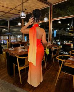 M6028 Summer Spicy Girl Estilo <span class=keywords><strong>sexy</strong></span> Cuello colgante Hombro oblicuo Gradiente Envuelto Cadera Espalda abierta Maxi Vestido - Product Image 2