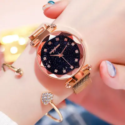 Luxury Rose Gold Women Watch Magnet Starry sky Wrist Watch For Ladies Female Wristwatch