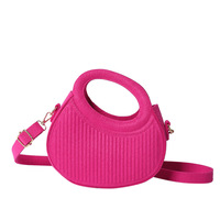Sac à Main Femme Pas Cher, Sacs Rondes Décontractés en Feutre, Sacs à Bandoulière Rayés Couleur Pure pour Filles, Collection 2024