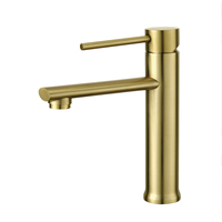 Robinet mélangeur sur colonne OEM CUPC, corps haut, finition or moderne, en acier inoxydable 304, monocommande, monotrou, pour salle de bain