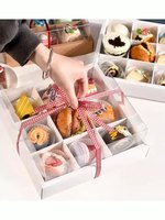 Boîte cadeau carrée verte personnalisée 9 pièces Boîte de pâtisserie pour dessert Boîte à macarons imprimée personnalisée avec ruban et fenêtre