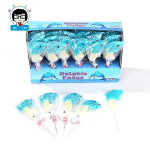 OEM pesanan lucu bentuk lumba-lumba manis lembut permen Lollipop permen rasa buah permen warna biru