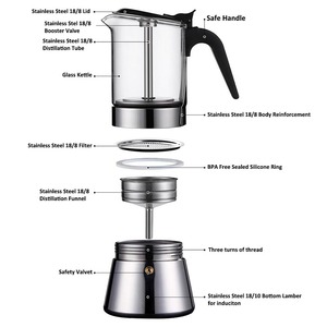 Machine à café expresso en verre de cristal, poêle commerciale, Pot à moka italien en acier inoxydable pour Induction, 120/240/360ML - Product Image 3