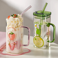Nouvelle Tendance : Mug à Boire Carré en Verre Borosilicate Transparent de 350 ml, Réutilisable, Moderne, pour Maison/Bureau, Bière, Boba, avec Couvercle et Paille