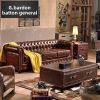 Chesterfield Sofa Set Möbel im Amerikanischen Stil Retro Sofa Whiskey Zigarren Bar Set aus Echtem Leder für Wohnzimmer und KTV-Raum