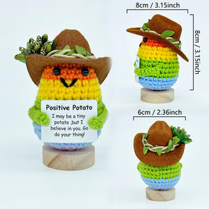 Jouet au crochet artisanal, figurine de dessin animé adorable, décoration de bureau, cadeau de fêtes, concombre avec chapeau de cowboy et base (Carte B), canard à longues pattes - Product Image 5