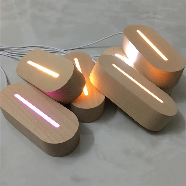 3D acrylic solid wood led light display wood lamp base 3D Night Light Holder Stand 3D Illusion Lamp led light bases for acrylic