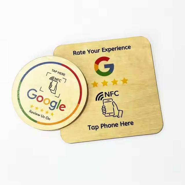Customized 100mm Square or round Basswood Bamboo Wood Plate Tag 13.56MHz Programmable NFC 213 Chip QR Code Print for Hotel Use