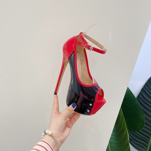 Zapatos de Tacón Alto con Plataforma y Correa en el Tobillo para Mujer, Color Rojo, Estilo Sexy con Punta Abierta y Tira Trasera, Ideales para Primavera/Otoño, Moda de Pasarela, Baile en Barra - Product Image 2