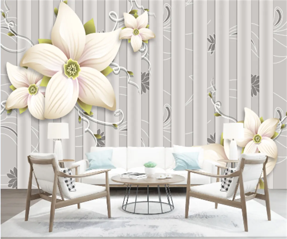 KOMNNI Benutzer definierte europäische 3D Stereo Lily Flower Wallpaper Hintergrund Wandmalerei Home Decoration Foto Peel And Stick Wandbild