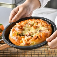 Piring hidangan makanan tugas berat, baki piza Stainless Steel, panci memasak Oven anti lengket bulat memanggang Pizza logam Set panci