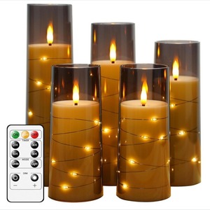 Velas <span class=keywords><strong>LED</strong></span> Electrónicas sin Llama, Juego de 5 Piezas, con Cadena de Estrellas Integrada, Luces <span class=keywords><strong>LED</strong></span> Acrílicas para Oración, Control Remoto, Decoración del Hogar - Product Image 1