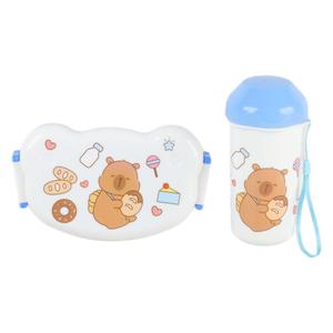 Cute Cartoon <b>Lunch</b> Box <b>Set</b> With Water Bottle For Kids School Picnic Clamshell Design Plastic Lid - Product Image 4