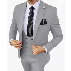 灰色男士套装3件套修身男士结婚夹克正式男士套装新设计