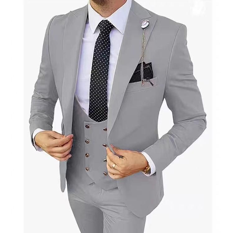 Light Grey Coat Pant Men Suit Stylish Versatile