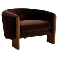 Fauteuil d'appoint ergonomique moderne en velours marron foncé, fait main, éco-responsable, avec structure en bois massif, pour salon ou villa