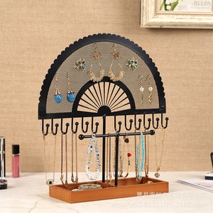 Jewelry Storage Rack With <b>Necklace</b> Display And Earring Holder Desktop Organizer For <b>Rings</b> Bracelets And <b>Necklaces</b> Wood Base - Product Image 4