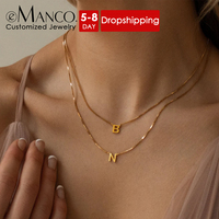 Collar con Cadena de Caja y Inicial del Nombre Emanco, Personalizado, de Acero Inoxidable, Chapado en Oro, con una Sola Letra, Joyería, Regalo de Cumpleaños