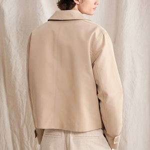 Manteau trench court croisé pour homme, col à revers, coupe décontractée, minimaliste, beige, printemps-automne - Product Image 3