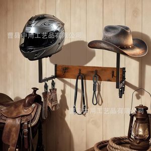 Soporte de pared para cascos, perchero combinado de hierro y madera, organizador multifuncional para equipo de motocicleta y sombreros - Product Image 2