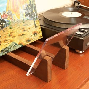 Soporte de exhibición de álbum de madera para escritorio, soporte de almacenamiento de discos de vinilo de madera con acrílico transparente (<span class=keywords><strong>Color</strong></span> <span class=keywords><strong>nogal</strong></span>), venta al por mayor - Product Image 4