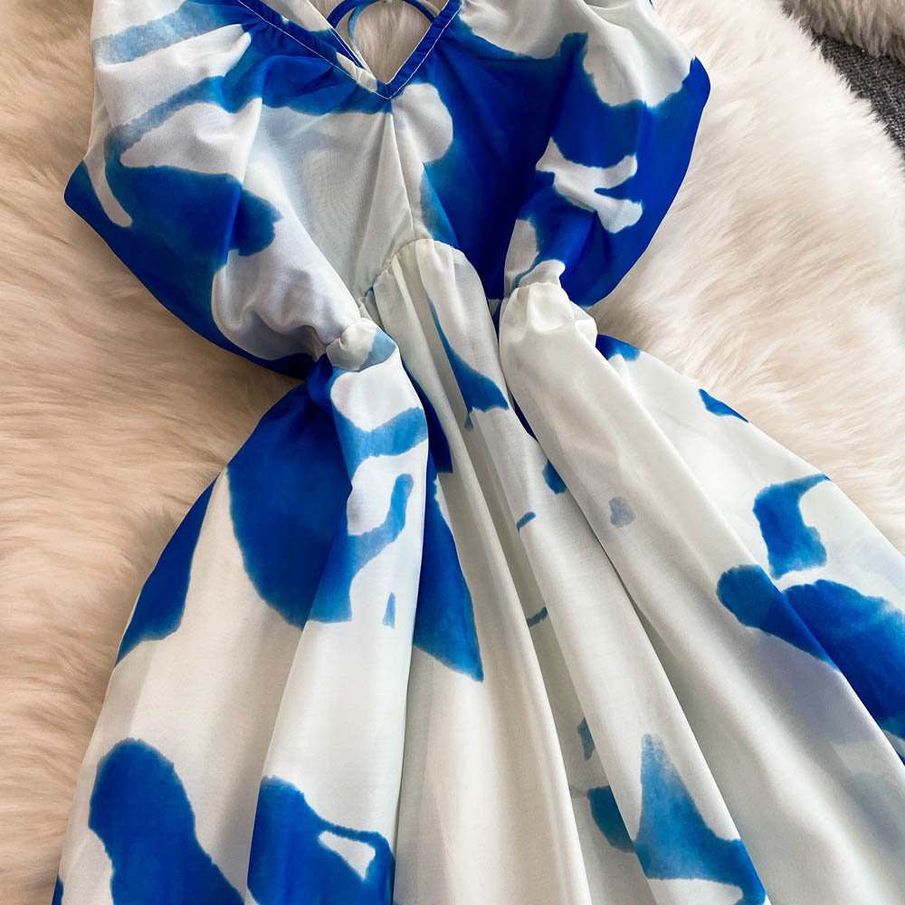 Elegant Long Dress with Swing Print Halter - Spring Style