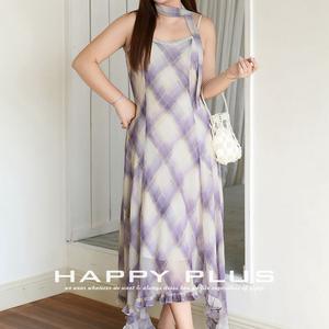 รันฉีชุดเดรสแม็กซี่ลายสก๊อตสีม่วงสายเดี่ยวไม่สมมาตรเอวธรรมชาติสวมใส่สบายๆทุกวันหญิง N9225 - Product Image 4